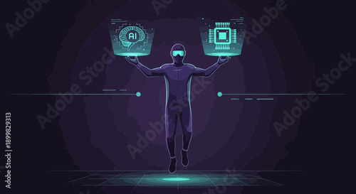 Futuristic Representation of Artificial Intelligence and Advanced Computer Processing Power