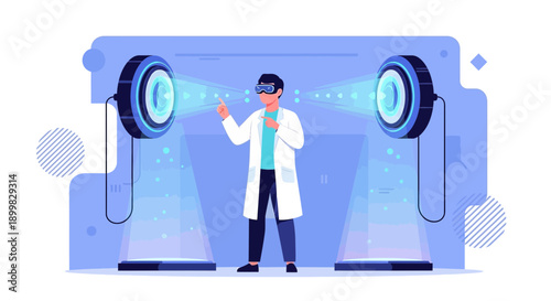 Futuristic research scientist exploring virtual reality in the laboratory environment