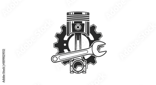 Engine Piston Gear and Wrench Mechanical Symbol.