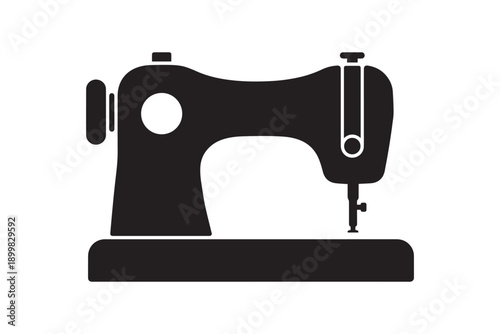 Vintage sewing machine black silhouette vector graphic on white background, an old fashion tailoring equipment