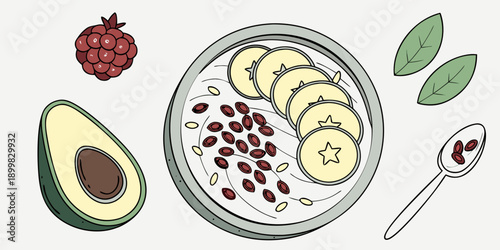 Delicious and Healthy Breakfast Bowl with Fresh Fruits and Nuts