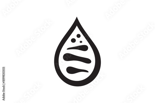 Minimalist black outline icon of a teardrop or blood drop containing abstract organic shapes and circles