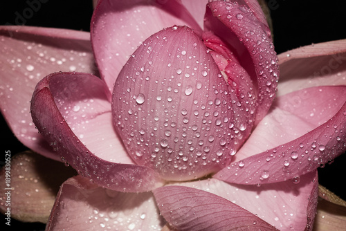 Close up of blooming Pink lotus flower or water lily isolated on black background