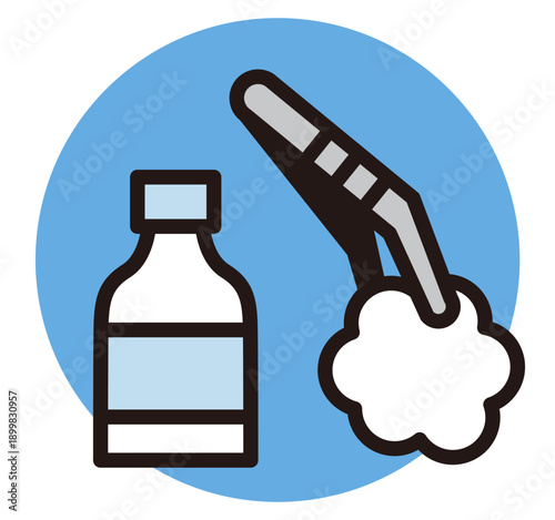 ピンセットとコットン、消毒のアイコン。応急処置や手当の素材。Tweezers icon.