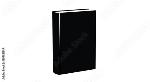 A black book stands isolated against a white background silhouette