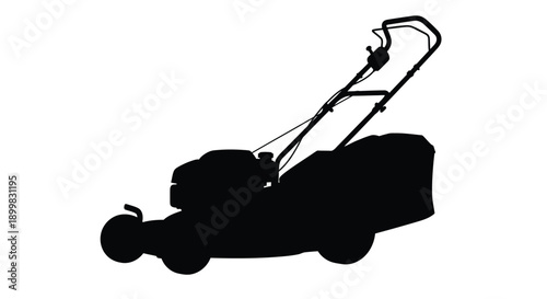 Black silhouette of a lawnmower against a white background silhouette