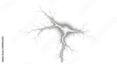Dramatic lightning bolt with branching electrical discharge - High quality transparent PNG with isolated electric effect on clear background for professional design projects