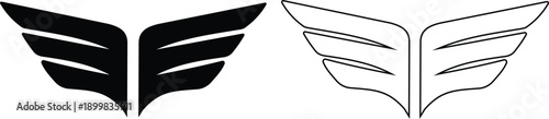 Angel wings icon set in flat and line style, bird wing symbol collection and group, black monochrome vector illustration isolated on transparent background for logo design