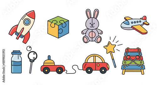 A collection of colorful cartoon toys for children