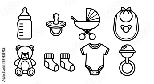 Collection of baby items icons
