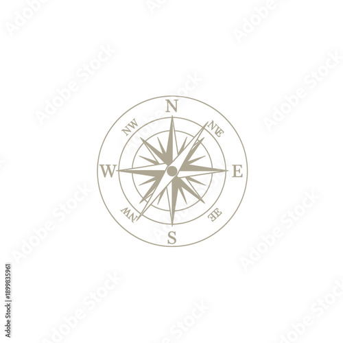 A vintage compass rose navigational symbol on a white background.