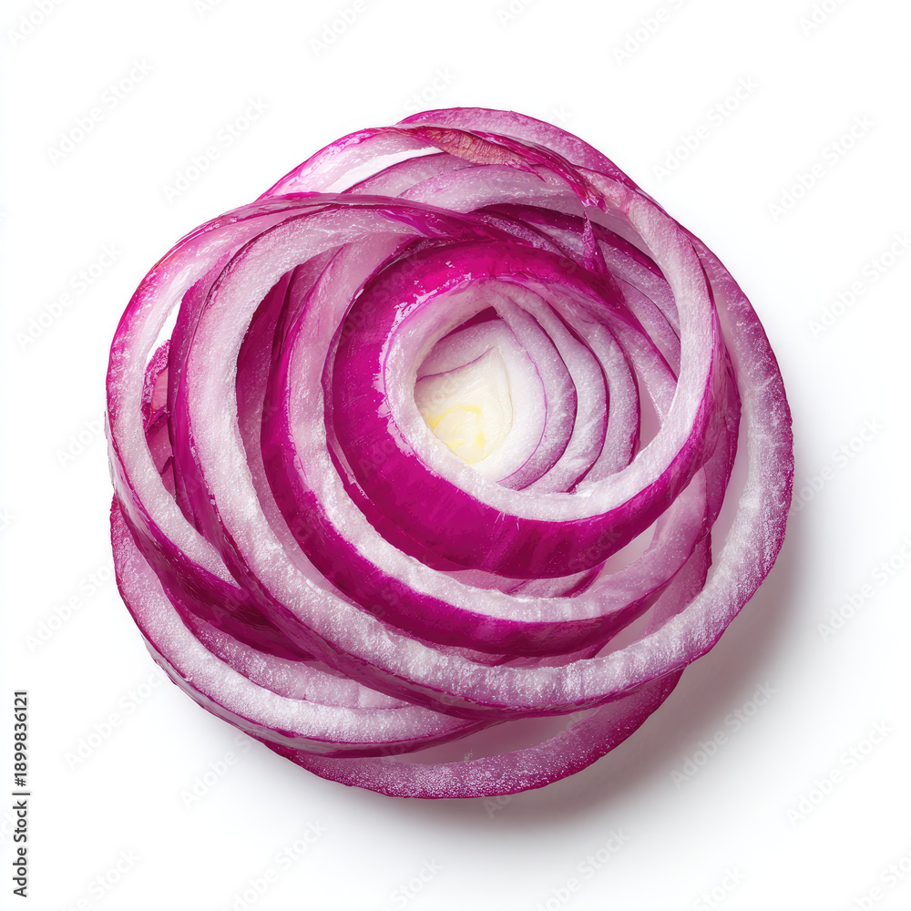 Fototapeta premium Red onion ring slice spiral on white