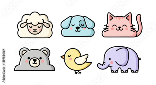 A collection of cute cartoon animal characters isolated on a white background.
