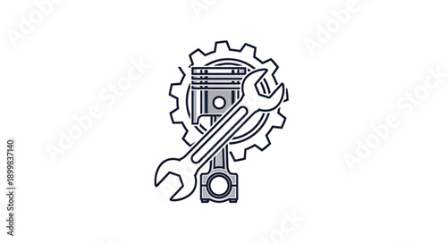 Mechanical Engine Piston Gear and Wrench Icon.