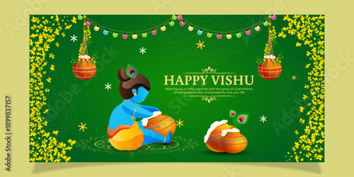 Vector illustration of Happy Vishu social media template