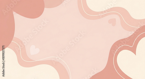 Soft Pink Abstract Background with Hearts and Wavy Lines