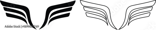 Angel wings icon set in flat and line style, bird wing symbol collection and group, black monochrome vector illustration isolated on transparent background for logo design