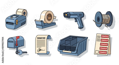 Collection of shipping and packaging supplies.