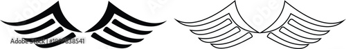 Angel wings icon set in flat and line style, bird wing symbol collection and group, black monochrome vector illustration isolated on transparent background for logo design