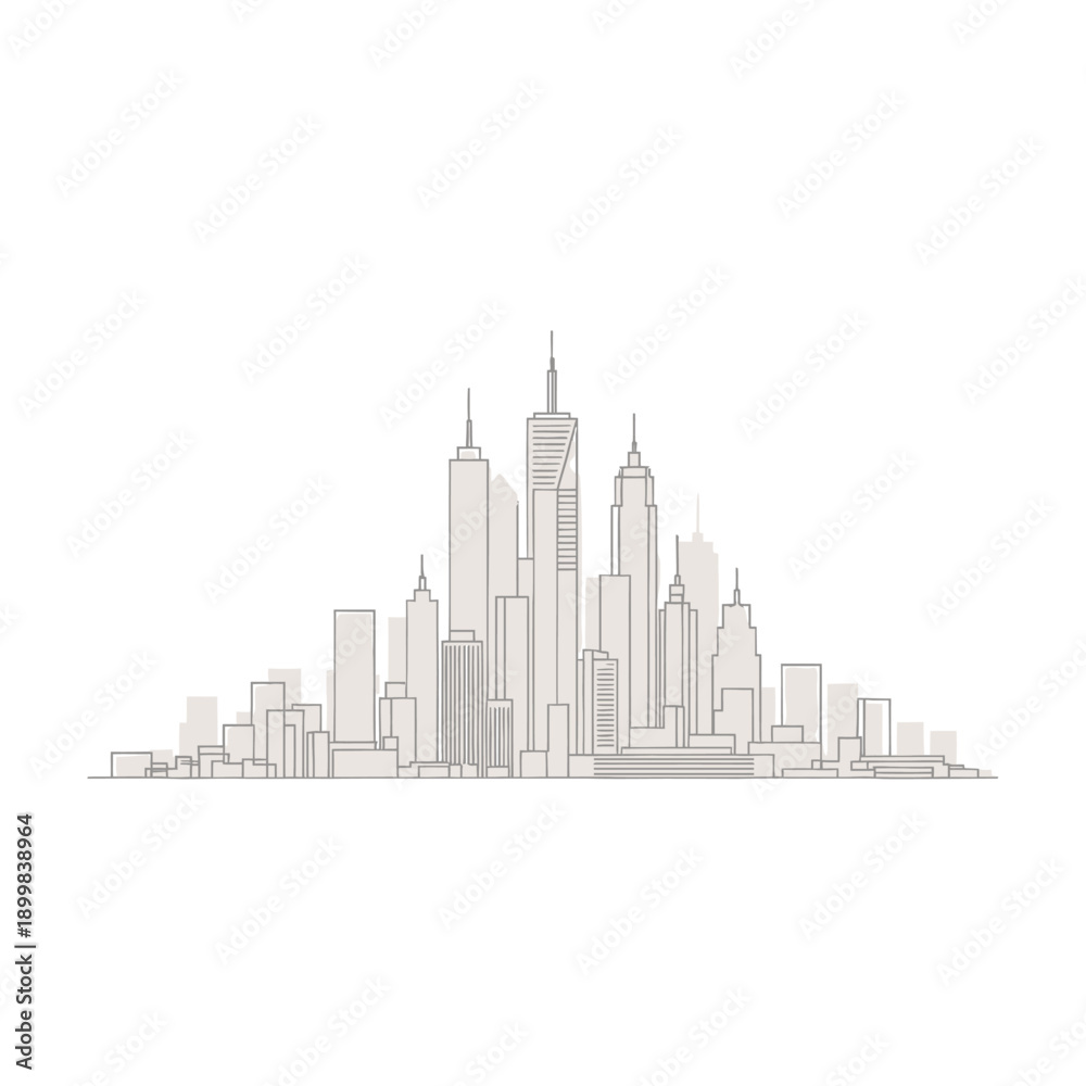 Obraz premium Minimalist outline drawing of a modern cityscape.