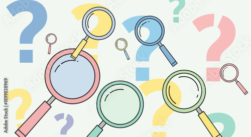 Magnifying glasses and question marks background