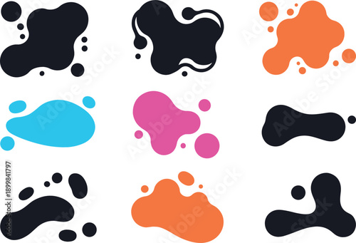 Abstract colorful fluid blob shapes and organic liquid splash elements setAbstract colorful fluid blob shapes and organic liquid splash elements set