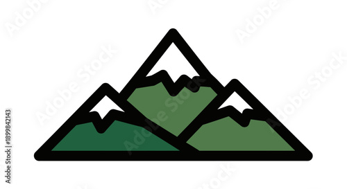 Minimalist Outline Mountains Icon with Snow Peaks, Adventure and Nature Symbol on Isolated White Background