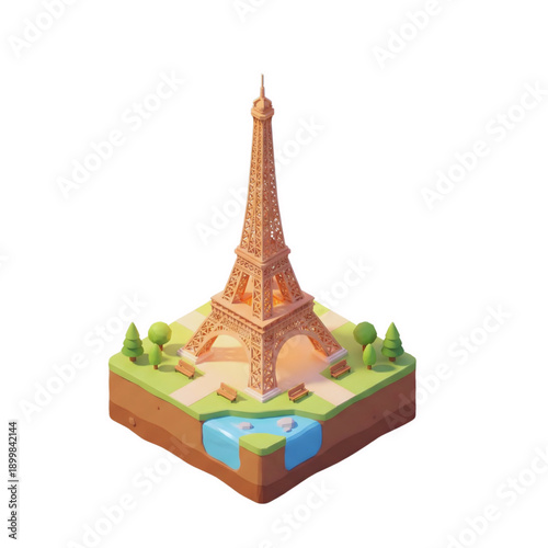A famous souvenir model of the Eiffel Tower, a metal French landmark and symbol of Paris, France, isolated on white for travel and tourism architecture concepts