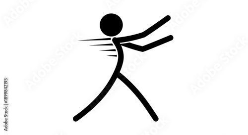 Dynamic stick figure person running fast with motion blur lines, symbolizing speed, urgency, or active lifestyle on an isolated white background.