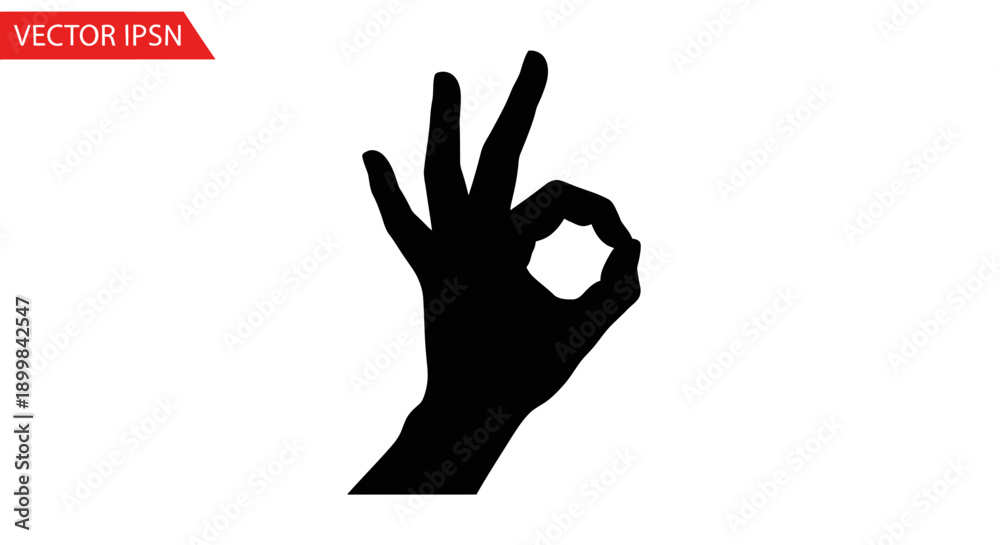 Fototapeta premium Hand Gesture Showing OK Sign in Black Silhouette on an Isolated White Background