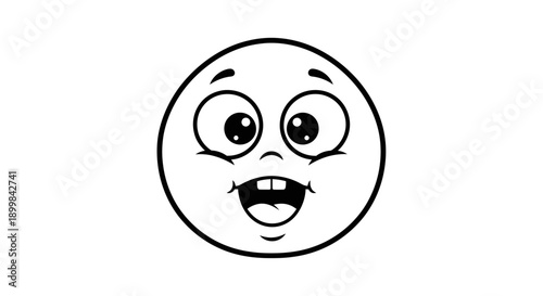 Happy Excited Cartoon Emoji Face with Wide Eyes and Open Mouth, Isolated White Background.