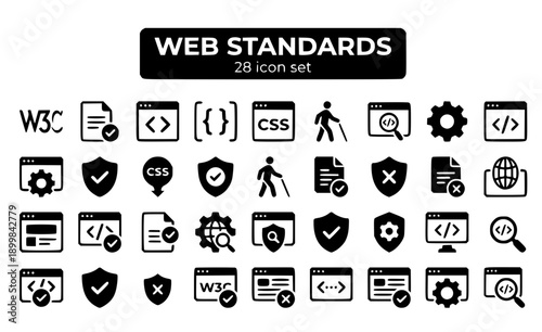 Web Standards W3C Compliance HTML CSS Accessibility Best Practices Specifications Guidelines Validation Semantic Markup Protocol Internet Conformance Vector Icon Set - Web Compliance