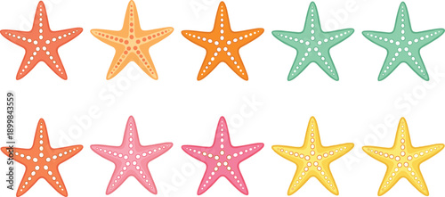 Colorful Starfish Icon Vector Set with Cute Sea Star Shapes for Beach, Summer, Ocean, and Marine Decoration Illustration