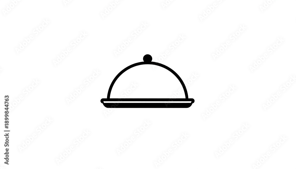 Obraz premium Covered dish silhouette curved dome, flat base, and small top knob. Clean black lines on white