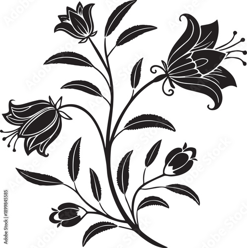 Stylized bell flower silhouette vector illustration on white background isolate white background