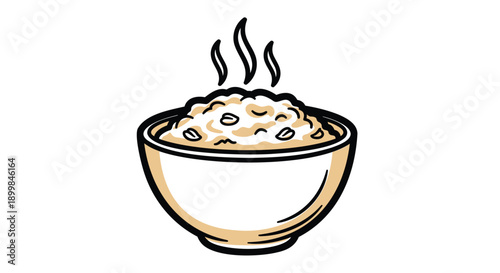 Vector illustration of a steaming bowl of oatmeal with nuts, for food or breakfast mockup, Isolated on transparent background, png