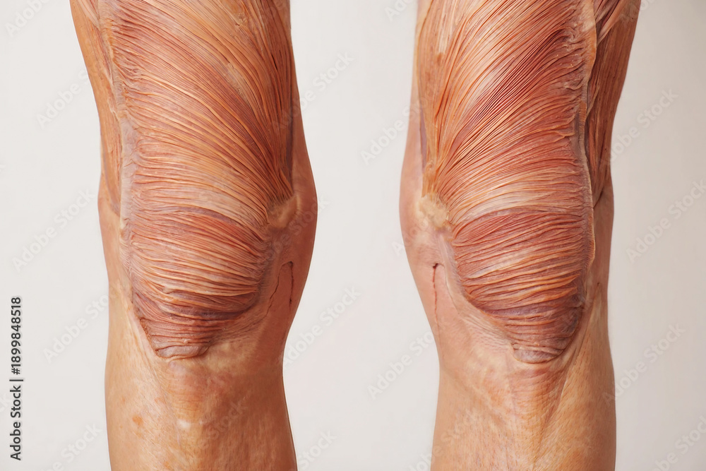 Fototapeta premium Amyotrophic Lateral Sclerosis Close up of human leg muscles and knee joint anatomy