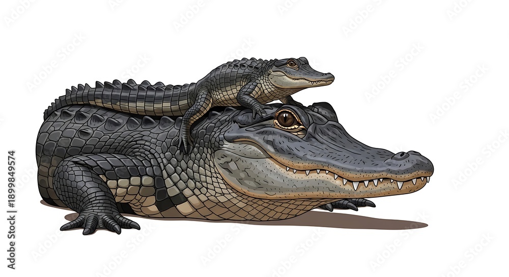 Fototapeta premium Crocodile and alligator duo in natural habitat setting