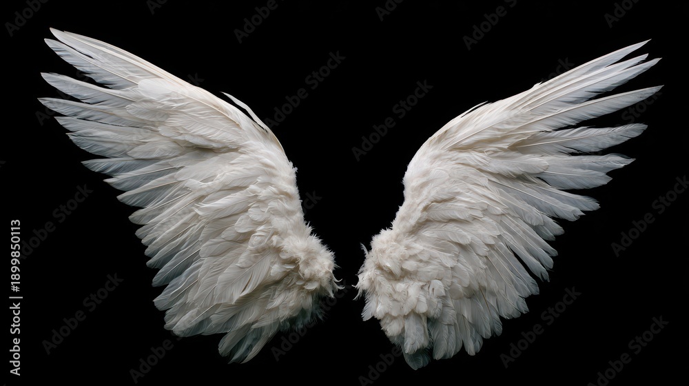 Fototapeta premium Graceful Angel Wings on a Matte Black Surface with High-Contrast Lighting