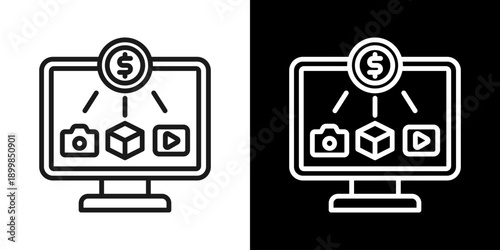 Digital Asset Icon Of Line Black And White Style