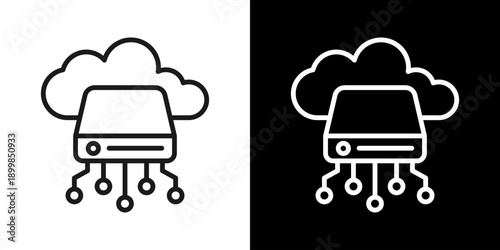 Cloud Storage Icon Of Line Black And White Style