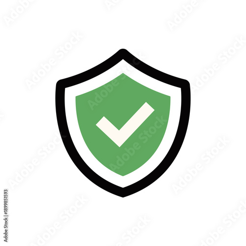 チェックマーク入り盾のシンプル承認アイコン