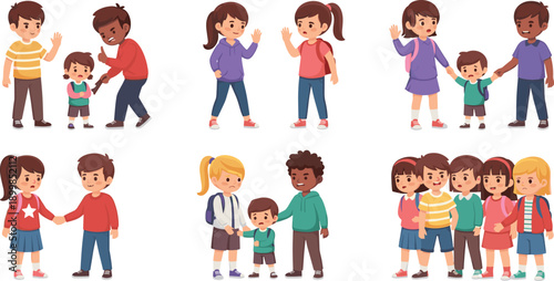 Cute Children and Parents Character Collection Showing Family Interaction, Friendship, Diversity, and Childhood Moments for Education, Parenting, School, and Community Designs
