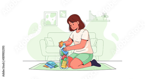 Creative eco brick creation illustration for sustainable living and plastic waste management