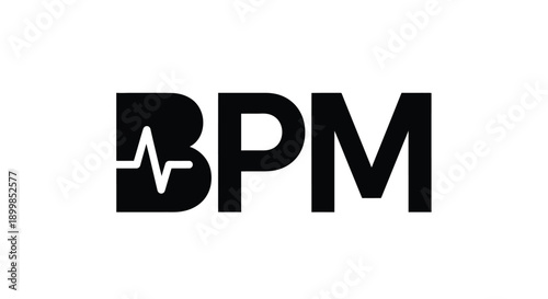 Black logo displaying bpm with a heart rate graphic incorporated