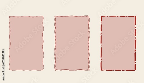 Canvastavla set of three hand-drawn frames featuring a light beige background and red, whims