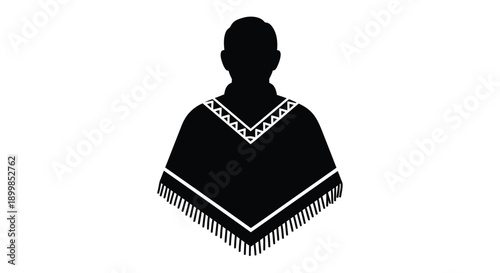 Silhouette of a person wearing a traditional poncho with decorative trim