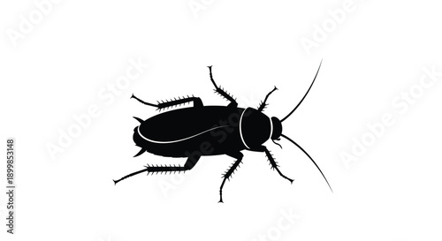 A simple black silhouette of a cockroach with long antennae