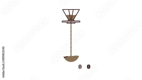 4K V60 coffee loading animation with alpha channel. Drip brewing stream with coffee bean–shaped loading indicator, smooth loop, modern flat UI motion graphic.