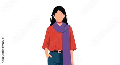 Fotografía Illustration of a young woman in casual attire with a scarf